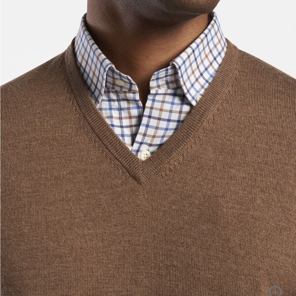 Peter Millar Brown V-Neck Sweater Sz Medium Merino Wool - Picture 4 of 14